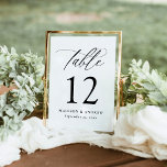 Modern Black Calligraphy Wedding Table Number<br><div class="desc">Elevate your wedding reception with our elegant wedding table number cards, featuring chic black calligraphy on a crisp white background. This timeless design is perfect for weddings of any style or season, offering a modern yet classic aesthetic that complements any decor. Customise each card with your names and wedding date...</div>