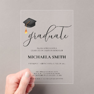 Modern Black Cap High School Graduation Party  Acrylic Invitations