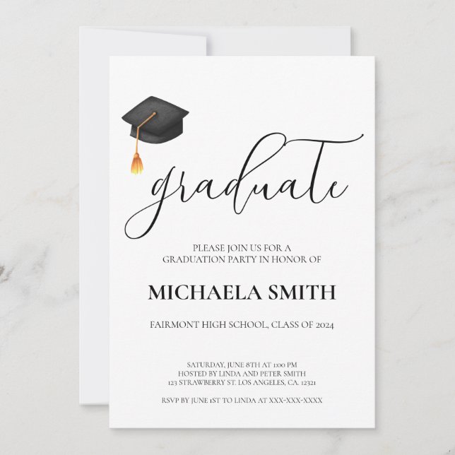 Modern Black Cap High School Graduation Party  Invitation (Front)