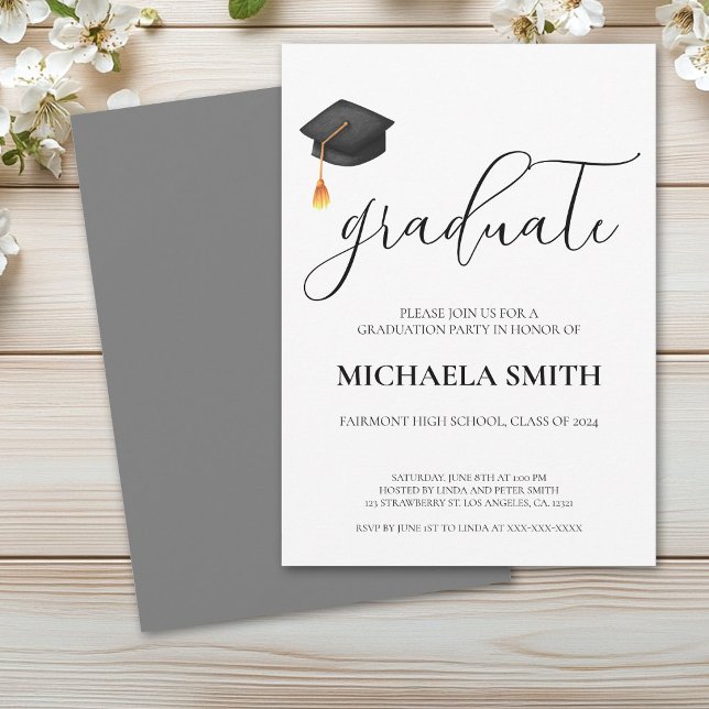 Modern Black Cap High School Graduation Party  Invitation (Creator Uploaded)