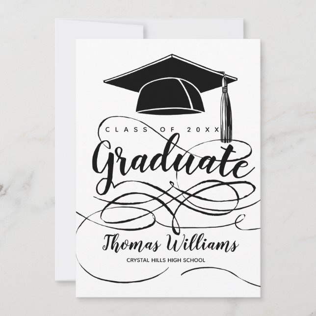 Modern Black Cap Photo 2025 Graduation Announcement (Front)