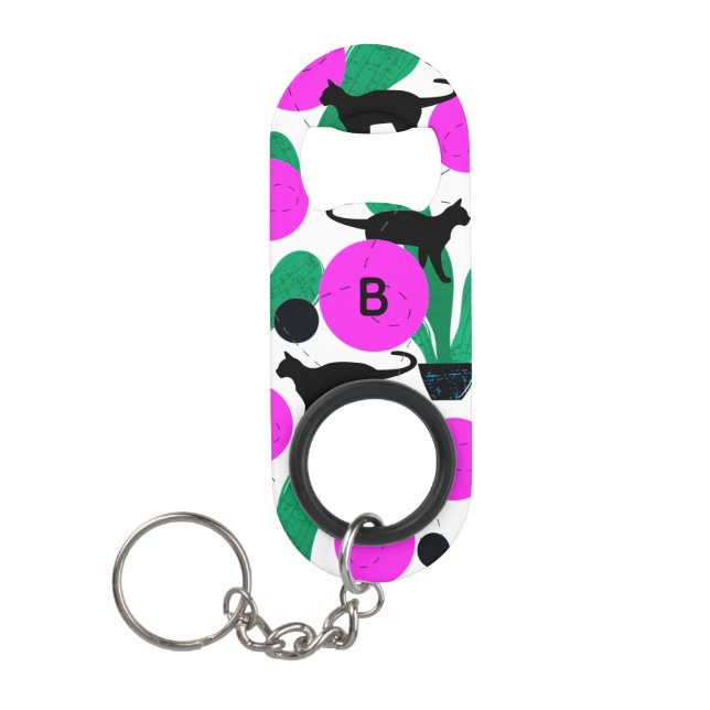 Modern Black Cat and Cactus Pattern Monogram (Front)