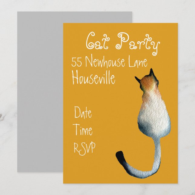 Modern black cat art cat dinner Party Invitation (Front/Back)