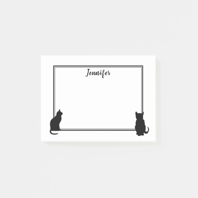 Modern Black Cat silhouettes white personalised Post-it Notes (Front)