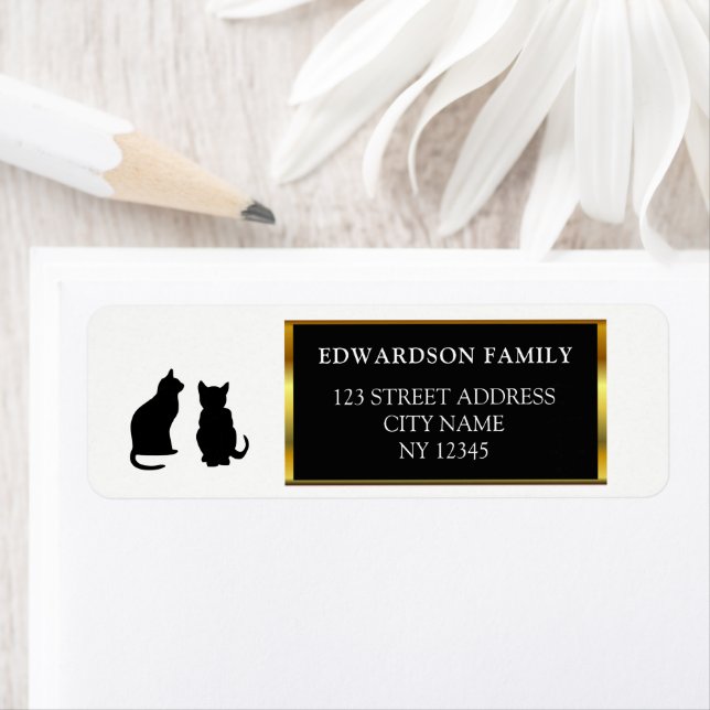 Modern black cats silhouettes return address (Insitu)