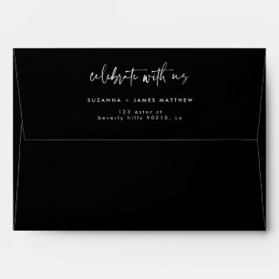 Modern Black Celebrate with us Script Wedding  Envelope