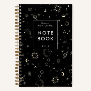 Modern Black Celestial Motivational Notebook
