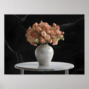 Modern Black Ceramic Vase Set on Black Marble Poster
