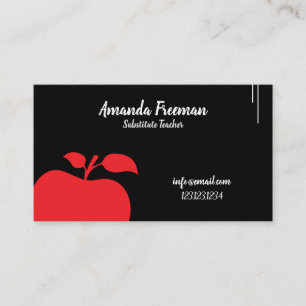 Modern Black Chalkboard Apple Substitute Teacher Business Card