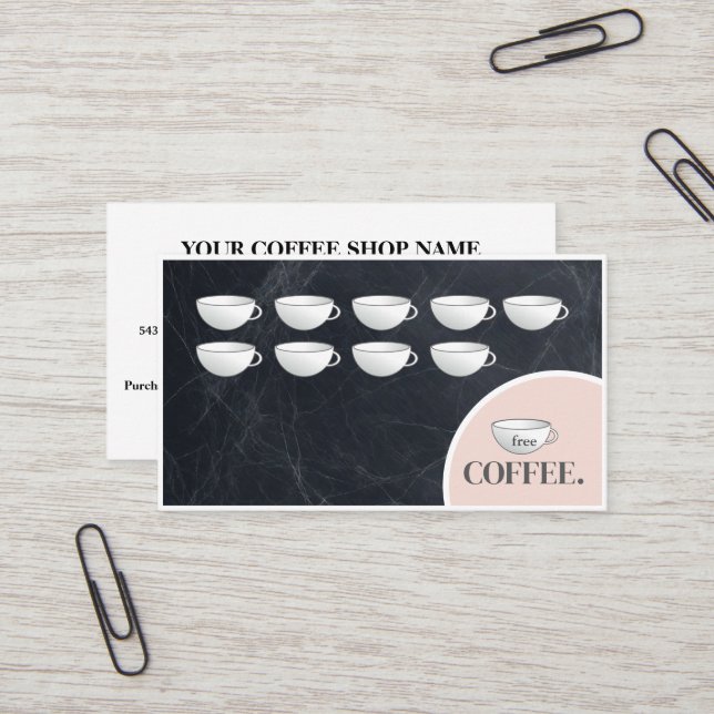 Modern Black Chalkboard Coffee Cups Loyalty Card (Front/Back In Situ)