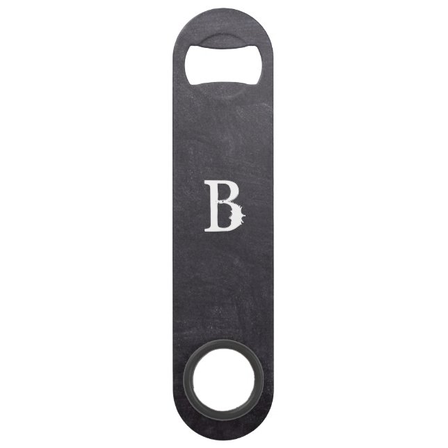 Modern Black Chalkboard Monogram Bottle Opener (Front)