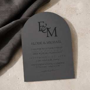 Modern Black & Charcoal Arch Monogram Wedding Invitation