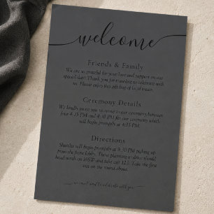 Modern Black & Charcoal Wedding Welcome Programme