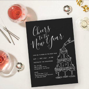 Modern Black Cheers to the New Year Party  Invitation