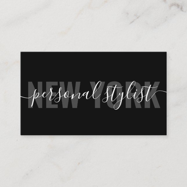 Modern black chic fashion stylist script signature business card (Front)