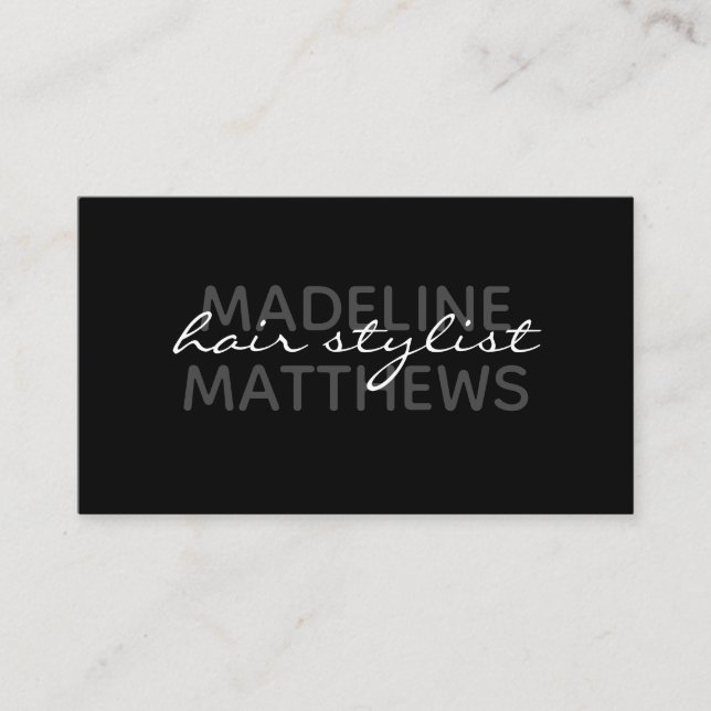 Modern Black Chic Hair Stylist Script Name Stylish Business Card (Front)