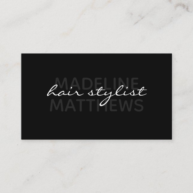 Modern Black Chic Hair Stylist Script Name Stylish Business Card (Front)