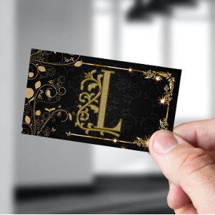 Modern black chic hair stylist script signature business card