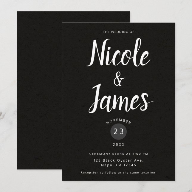 Modern Black Chic Minimal Wedding Invitation (Front/Back)