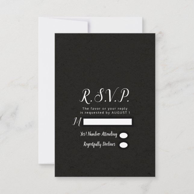 Modern Black Chic Minimal Wedding RSVP Reply Card (Front)