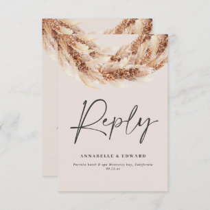 Modern black chic rustic pampas grass wedding RSVP