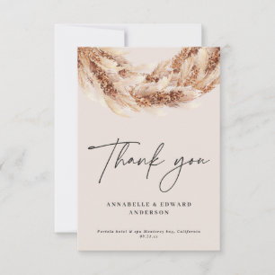 Modern black chic rustic pampas grass wedding  thank you card