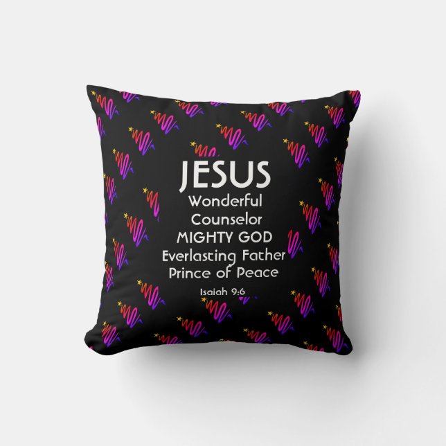 Modern BLACK Christian Isaiah 9:6 JESUS Cushion (Front)