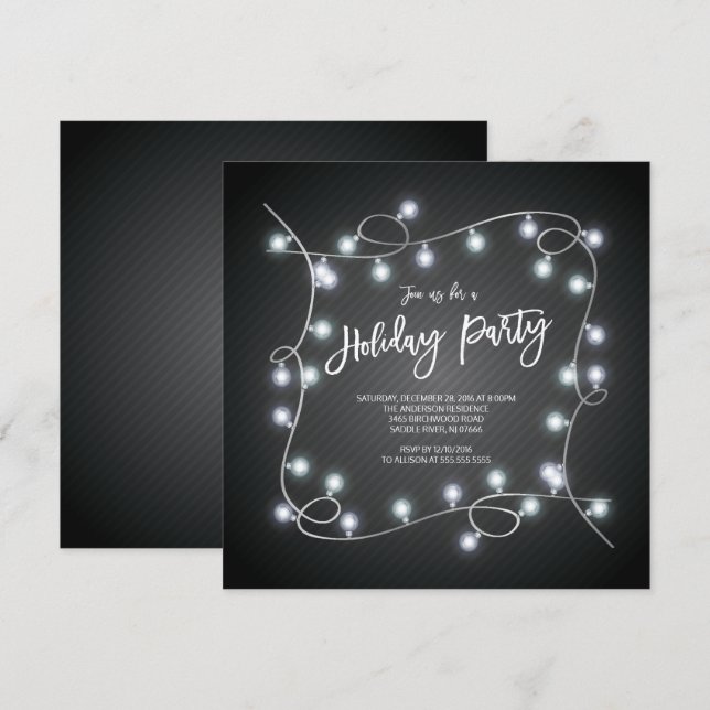 Modern Black Christmas Lights Holiday Party Invitation (Front/Back)