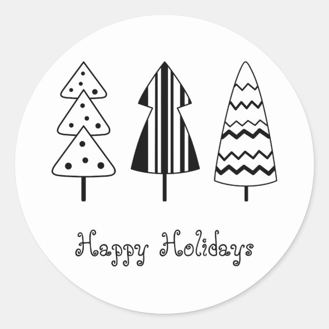 Modern Black Christmas Tree Chic Boho Holiday Classic Round Sticker (Front)