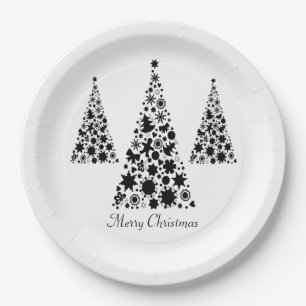 Modern Black Christmas Tree Paper Plate