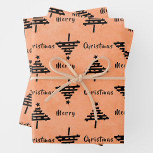 Modern Black Christmas Tree Pattern Holiday  Wrapping Paper Sheet