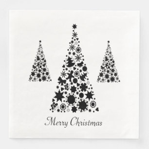 Modern Black Christmas Tree Pattern Napkin