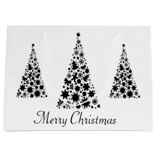 Modern Black Christmas Tree White Background Large Gift Bag