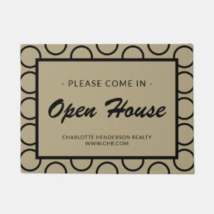 Modern Black Circle Real Estate Open House Doormat