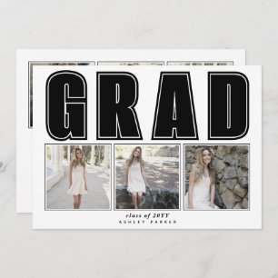 Modern black Class of 2025 GRAD graduation Invitation