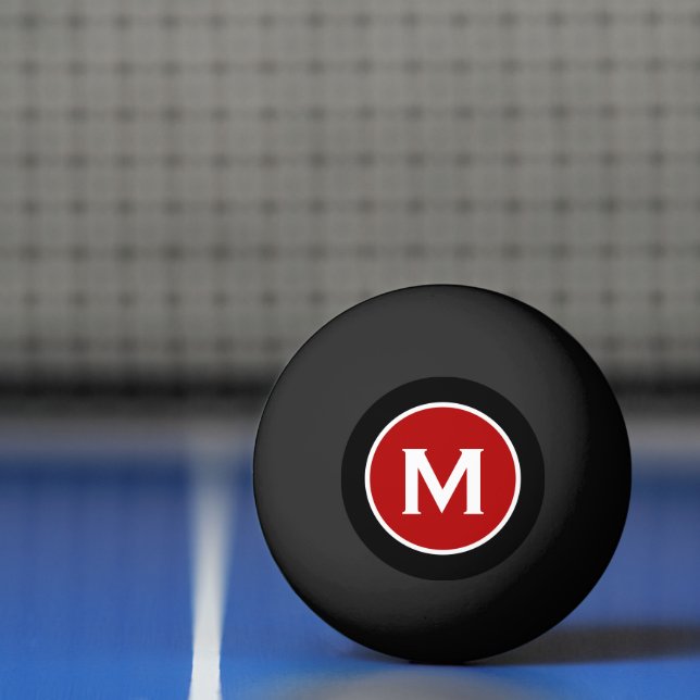 Modern Black Classic Red Monogram Ping Pong Ball (Net)