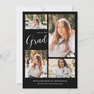 Modern Black Classy 5 Photo Collage Graduation Announcement