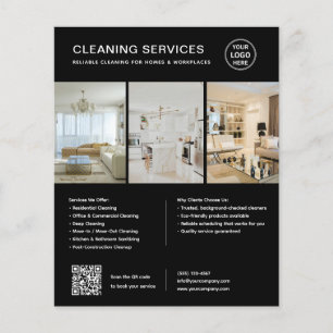 Modern Black Cleaning Services QR Business Flyer