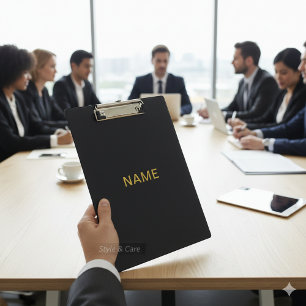 Modern Black Clipboard with Personalized Name Desi