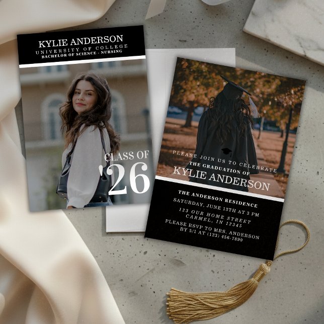 Modern Black College Graduation Senior Photo Invitation (Modern Black College Graduation Senior Photo Invitation)