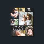 Modern Black Colour Block Family 6 Photo Collage Canvas Print<br><div class="desc">Modern Black Colour Block Family 6 Photo Collage - with personalised family last name, year, and initial letter, all arranged in an elegant grid layout. This modern and sleek design displays 6 of your own pictures beautifully. Available in several colorways to match any room decor. Makes a great holiday keepsake...</div>