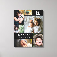 Modern Black Colour Block Family 6 Photo Collage