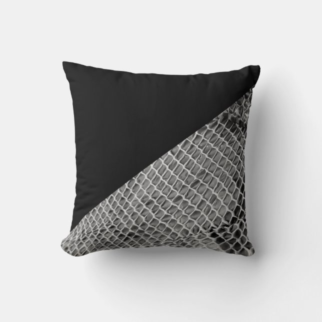 Modern Black Colour Block & Snake Skin Cushion (Front)