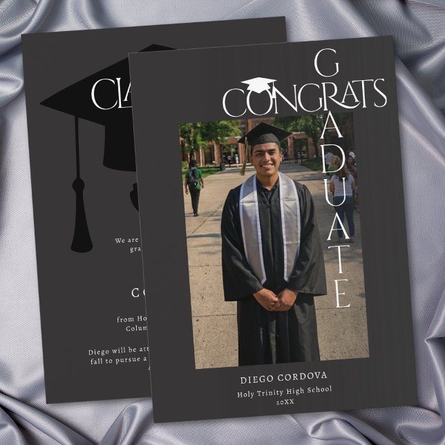 Modern Black Congrats Graduate Photo Announcement (Modern Black White Congrats Graduate Photo Graduation Announcement)