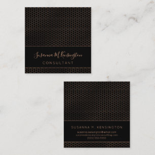 Modern Black Copper Gold Foil Hexagon Geometric  Square Business Card