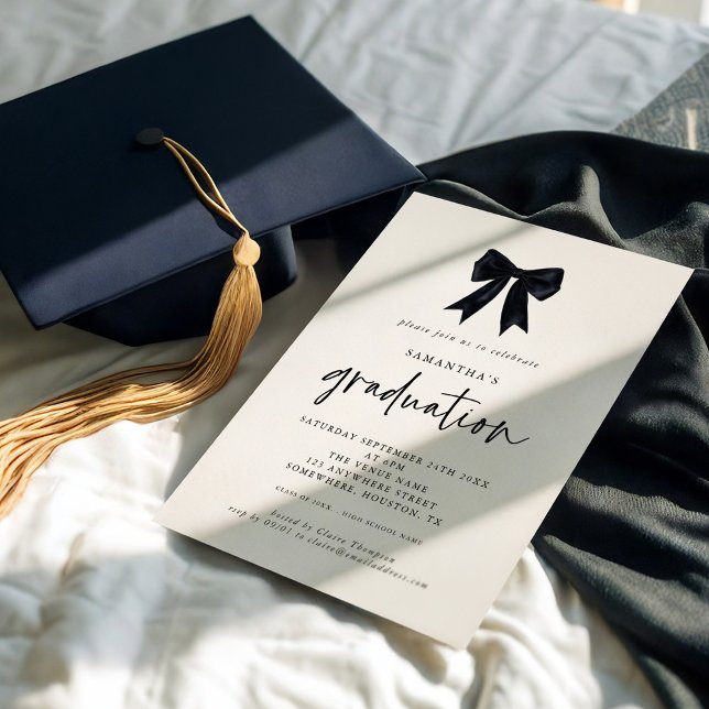 Modern Black Coquette Bow Graduation Party Invitation (Creator Uploaded)