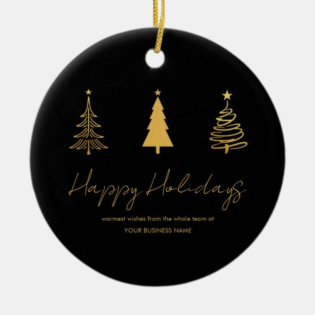 Modern Black Corporate Business Holiday Ceramic Tree Decoration (Front)