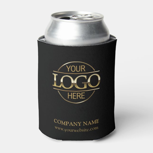 Modern Black Corporate Company Business Logo Can Cooler (Can Front)