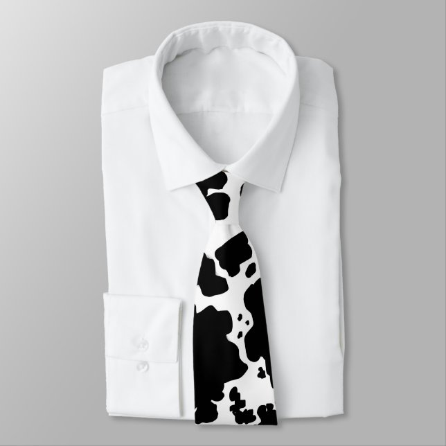 Modern Black Cow Skin Animal Print Tie (Tied)