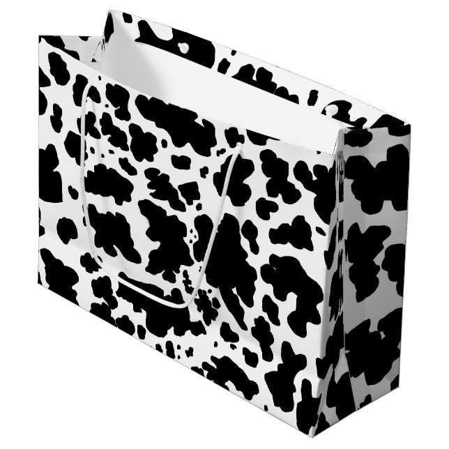 Modern Black Cow Skin Rodeo Animal Print  Large Gift Bag (Front Angled)